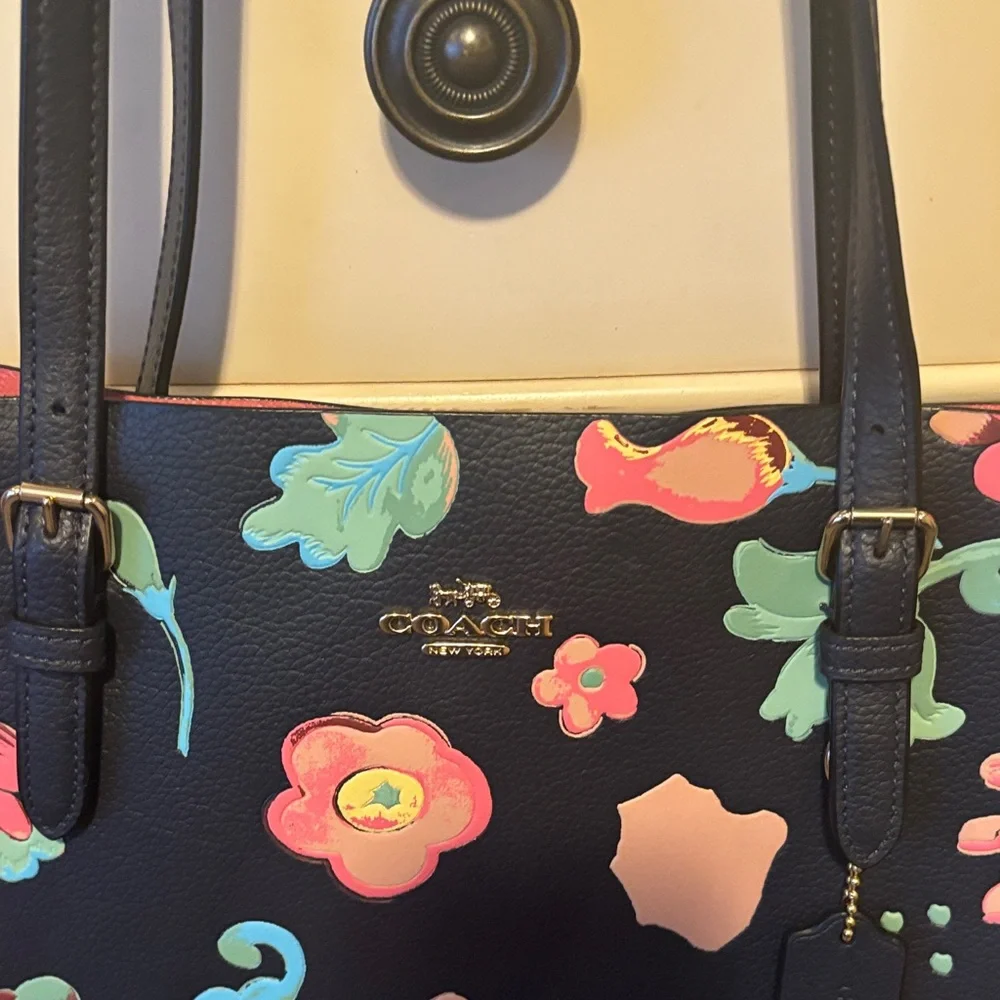 Coach Black Tote with Colorful Floral Design - Picture 3 of 15